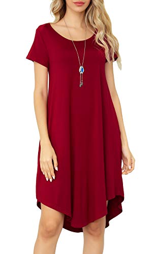 Image of Women Casual Loose Soft Crewneck Short Sleeve Pockets Swing T-Shirt Dress