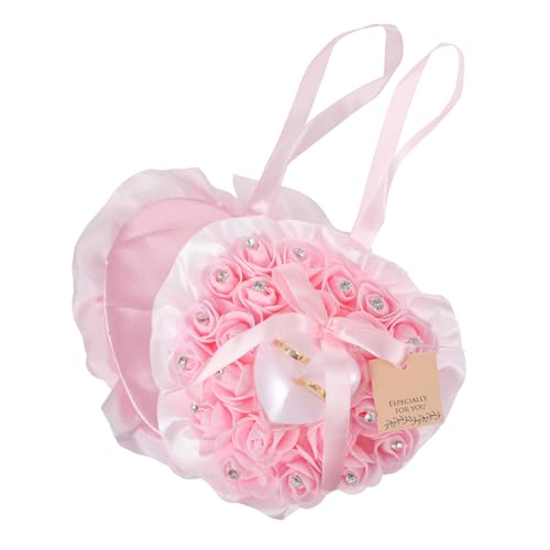 Holibanna 1 Caja Caja de Anillo joyero decoración romántica Anillos de Compromiso Cajas de Dulces de Navidad Collar Reserva Caso Almohada de Anillo de Novia Suministros de Boda Espuma Rosa