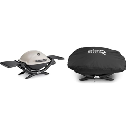 Weber Q 1200 Gas Grill, Titanium with Cover
