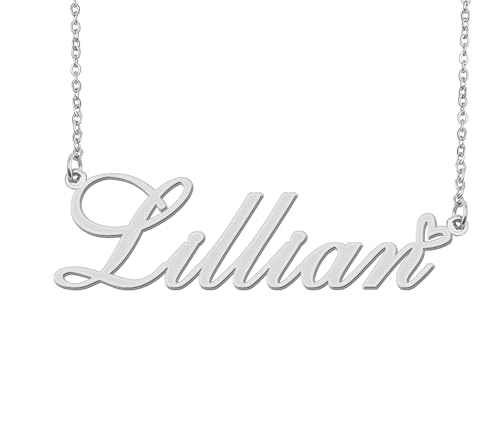 Aoloshow Stainless Steel Silver Lillian Heart Name Necklace Charm Pendant Jewelry for Mom Best Friends