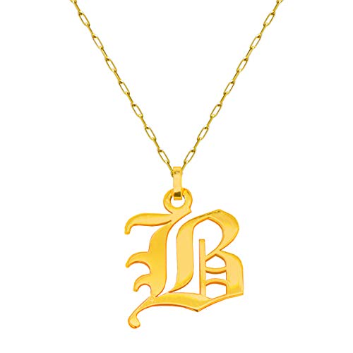 14K Genuine Gold Old English Initial Charm Necklace2
