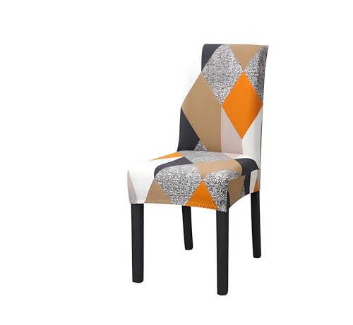 Image of Stretchable Dining Chair Cover - Washable, Removable, Anti-Slip, Protector, Universal Fit (Set of 1, Orange Prism)