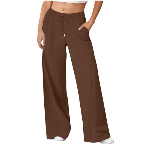 Womens Wide Leg Sweatpants High Waisted Drawstring Lounge Pants Solid Baggy Joggers Casual Trousers with Pockets