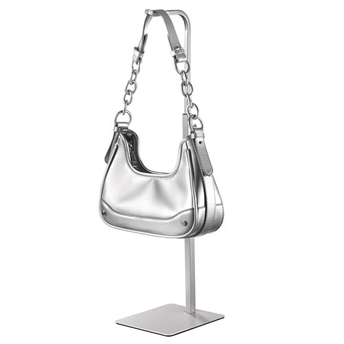 Josmimic Purse Holder Handbag Display Stand: Silver Hanger Rack for Bags, Purses, and Wreath, Adjustable Hook Stand for Tabletop, Closet, and Retail Use for Vendors