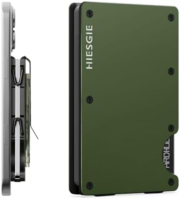 HIESGIE Compatible with MagSafe Wallet, Mens Mag Safe Wallet, Rfid Blocking Metal Card Holder with Money Clip, Minimalist Magnetic Phone Wallet Compatible with iPhone 16/15/14/13/12 Series, Army Green