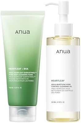 Double Cleansing Duo for Facial Cleansing, Heartleaf Pore Control Cleansing Oil & Quercetinol Deep Cleansing Foam, Makeup Remover Face Wash, Blackhead Care, Korean Skincare