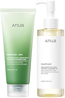 ANUA Double Cleansing Duo for Facial Cleansing, Heartleaf Pore Control Cleansing Oil & Quercetinol Deep Cleansing Foam, Makeup Remover Face Wash, Blackhead Care, Korean Skincare
