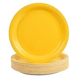 50PCS Solid Yellow Paper Plates - 7Inch Yellow Dessert Plate for Cake Salad Fruit Pizza,Disposable Decoration Supplies for Anniversaries Mermaid Birthday Wedding Party