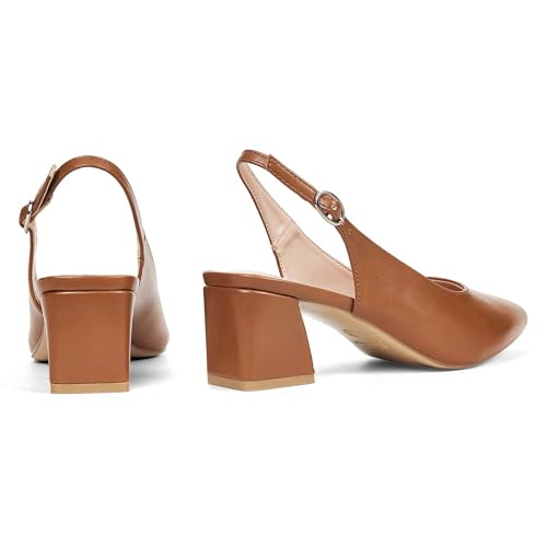 Image of GENSHUO Women's Slingback Closed Toe Block Chunky Low Heel Pumps - 2.36 Inches Office Wedding Party Dress Shoes