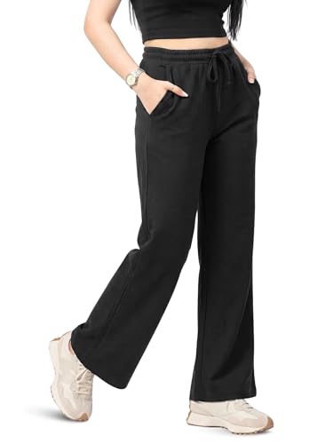 Image of Fflirtygo Women's Wide Leg Pants with Pockets | Premium Cotton Lounge Wear | High Waisted Drawstring | Casual Comfortable Pajama Bottoms with Pocket
