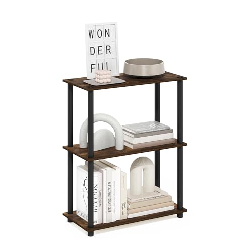 Image of Furinno Turn-N-Tube Storage Shelves, 3-Tier Book Shelf, Corner Shelf, Toolless Open Shelves, for Organization and Storage, Living Room, Garage, Home Office, Amber Pine
