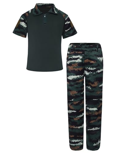Kids Unisex Camouflage Print Military Training Suits Jogging Running Sportswear Top with Pants Set3