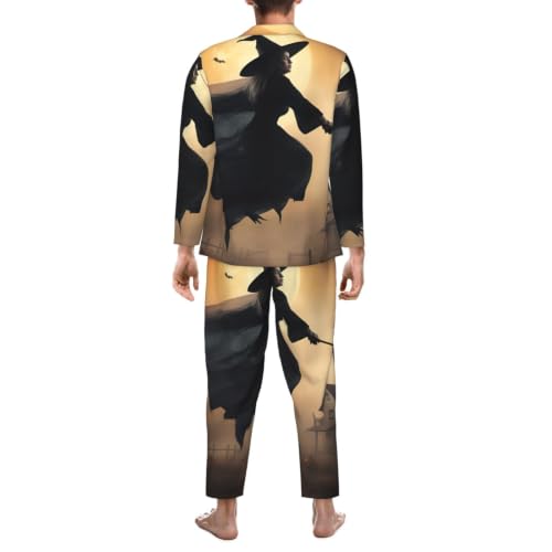 Pijama para hombre de Halloween con brujas volando para noches temáticas de descanso otoñal 6
