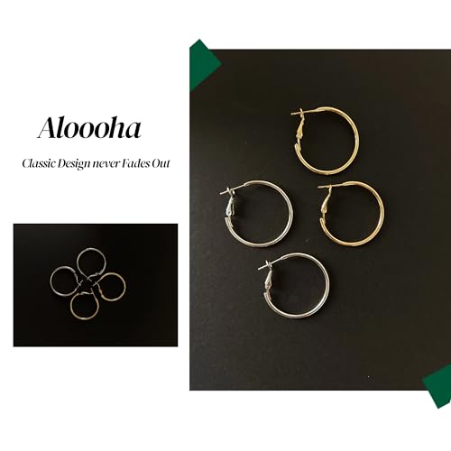 Gold Hoop Earrings for Women,Hypoallergenic Surgical Steel Hoop Earrings 30mm,925 Sterling Silver Post, Classic Hoops Everyday Wear4