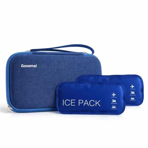 Image of Gosemai Insulin Cooler Travel Case with 2 Ice Packs TSA Approved Hard Shell Diabetic Medication Bag for Insulin Pens Syringes and Tablets Compatible with Ozempic Mounjaro (Blue Small)