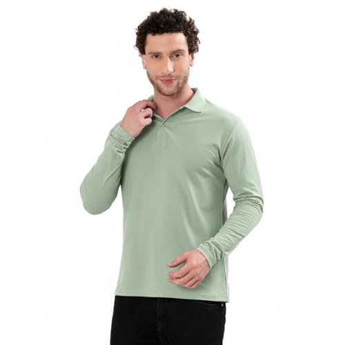 Image of Men's Full Sleeve Collared Soild Color Casual Regular Fit T-Shirt