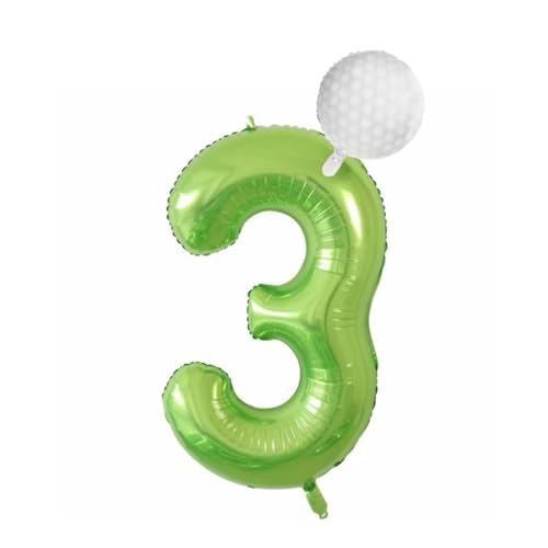 HAUCIAJEIN 40in Green Aluminum Foil Number 3 Balloon, 18in Golf Balloons, 3rd Birthday Party Decorations, Golf Theme, Self Sealing, Reusable, 1 Count