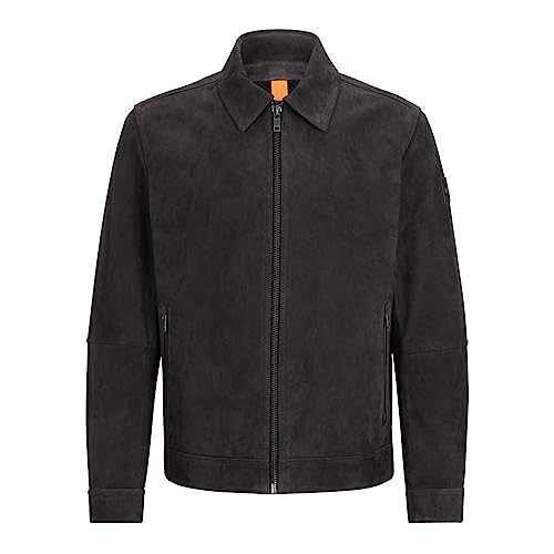 BOSS Men's Jodovi Leather-Jacket, Dark Grey22, 56