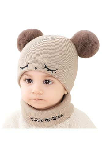 Image of F Y V Baby Kids Winter Beanie Cap with Warm Knitted Woollen Fur Lined Hat for Boys and Girls Age 1 to 6 Years Soft Stretchable Winter Cap Ear Cover