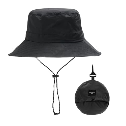Fischerhut,Bucket Hat,Anglerhut,Sonnenhut Herren,Regenhut Damen Wasserdicht,Sommerhut,Wanderhut Schwarz,Outdoor Hut Faltbar Tragbar,Boonie Hat,Verstellbarer Fischerhüte für Wandern,Trekking,Camping