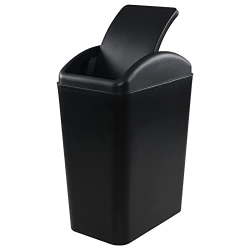 Caneca de basura rectangular negra con tapa abatible