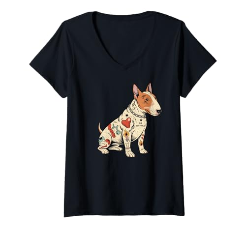 Mujer Perro tatuado No Master Funny Rebellious Pup Camiseta Cuello V
