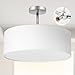 Ceiling Light, Semi-Flush Mount Modern Fabric Pendant Light Shade, Large Grey Drum Lampshade, Round Pendant Lamp, Lamps for bedrooms, Flush Chrome Matt, 3 Bulbs