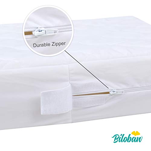 Image of Zippered Crib Mattress Protector Waterproof, 6-Sided Encasement, 2 Pack | White, Breathable Viscose Fabric, Absorbent Layer, Machine Washable, Fits Standard Crib Mattress