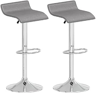 JOISCOPE Bar Stools Set of 2 PU Leather Swivel Kitchen Stools, Height Adjustable Bar Stool Backless with Footrest, for Breakfast Bar, Counter, Kitchen (A-Style, Grey)
