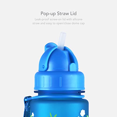 LittleLife Children's Water Bottle With Easy-Access Lid & Straw, 400ml, Blue Dinosaurs