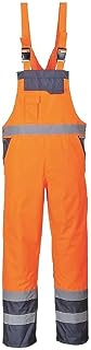 Portwest S488 Men's Waterproof Hi Vis Breathable Contrast Rain Bib and Brace Orange/Navy, Small