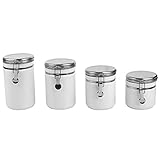Home Basics 4 Piece Canister Food Storage Set with Stainless Steel Top, White