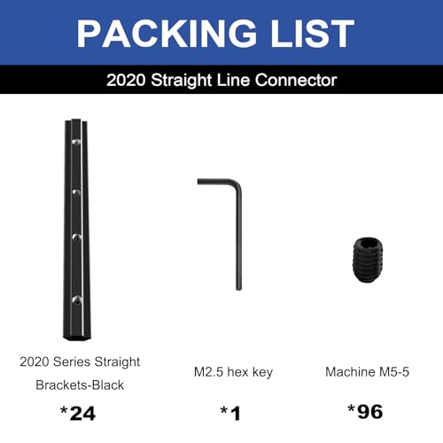 Image of 24pcs 2020 Staight Connector Corner Bracket Joint Plate 2020 Hardware T-Slotted Accessories V-Slot with Screws for 8020 Aluminum Profile 3D Printer Accessories Black