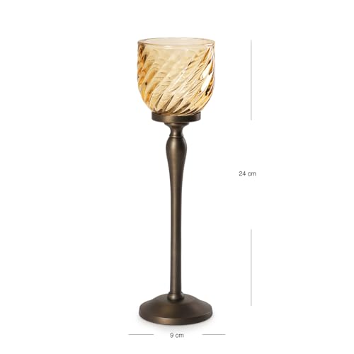Image of Pure Home Yellow Swirl Textured Hurricane - Large | Size: 9 x 9 x 24 cm | Premium Hurricanes for Home Decor | Living Room & Home Decor Showpiece | Ideal for Diwali & Festive Gifting | Premium | Pack of 1