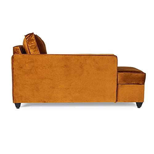 Image of Wakefit L Shape Sofa Set for Living Room | 3 Year Warranty - 3 Seater + Chaise (Velvet, Amber)