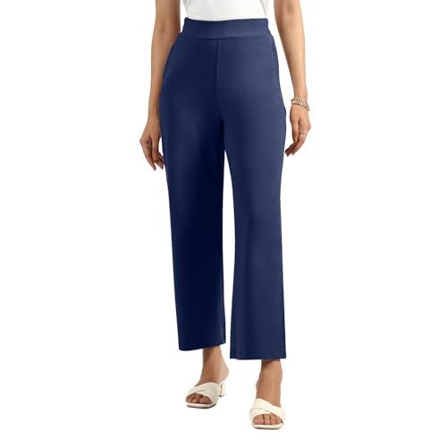 Image of BlissClub Women AM PM Cotton Wide Leg Pants | Wide Waistband | High Rise | Drawstring | 2 Pockets