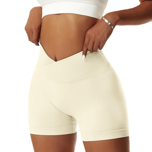 Short de yoga stretch beige taille haute pour vos séances d'été