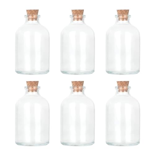 Magic Season Decorative Round Glass Bottles with Cork Stoppers (6 Pcs / 1.7 fl oz.)