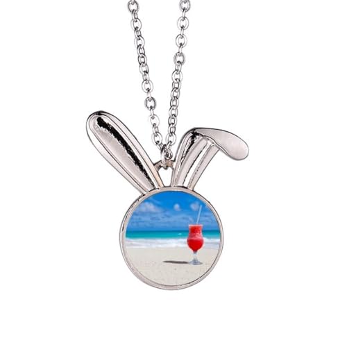 Collier lapin et image pastèque sur la plage en acier inoxydable pour l'été