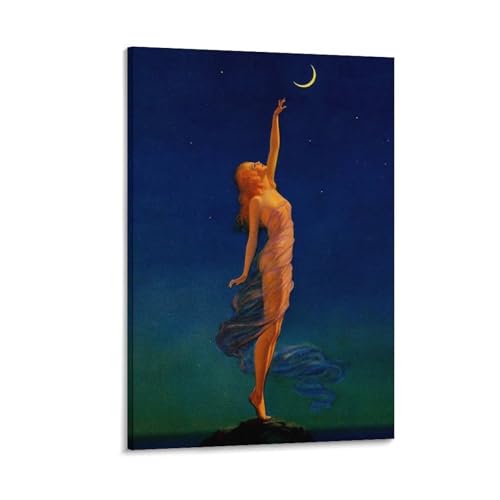 Impression sur toile Maxfield Parrish Femme et lune 40x60 cm pour salon