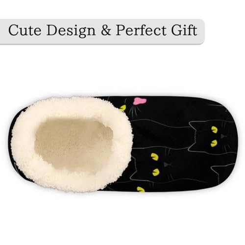 Black Cat House Slippers for Women Men, Black Funny Cat Fuzzy Soft Cozy Non Slip Slipper Socks3