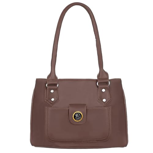 Image of Women's PU Leather Shoulder Handbag | Spacious 3 Compartment Tote Purse with Zip Closure & Multiple Pockets | Top Handle Office College Travel Handbag | 30 x 25 x 12 cm