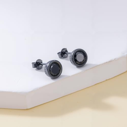 Black Stud Earrings for Men Women 925 Sterling Silver Geometric Texture Cubic Zirconia Earrings Studs2