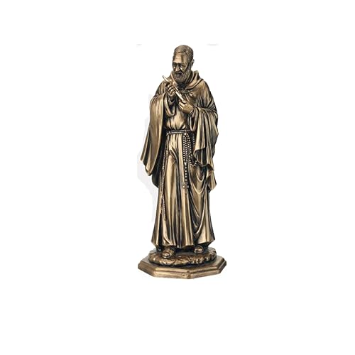 Generico STATUA RESINA BRONZO PADRE PIO+CROCE METALLO DORATA cm.7 MADE IN ITALY.