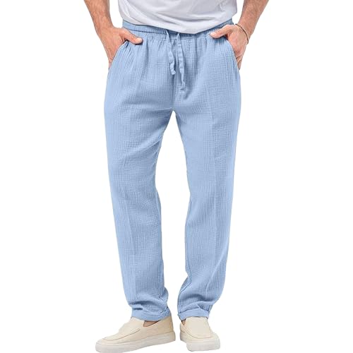 Mens Relaxed Fit Casual Trousers for All Seasons Drawstring Comfort Beach Pant Breathable Walking Pants (Light Blue,4X-Large)
