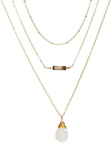 Boho necklaces Handmade Long layered gold necklaces with crystals and healing stones,necklace for women trendy boho necklaces for girls white quartz crystal hippie jewelry crystal necklace for women