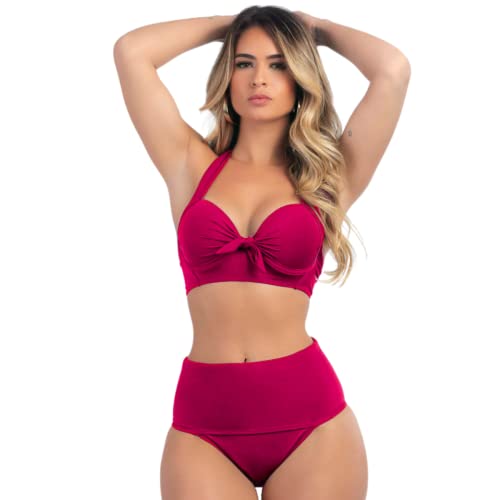 Biquíni Meia Taça Com Bojo Sustentação E Calcinha Hot Pant Cor:Rosa;Tamanho:GG (46-48)
