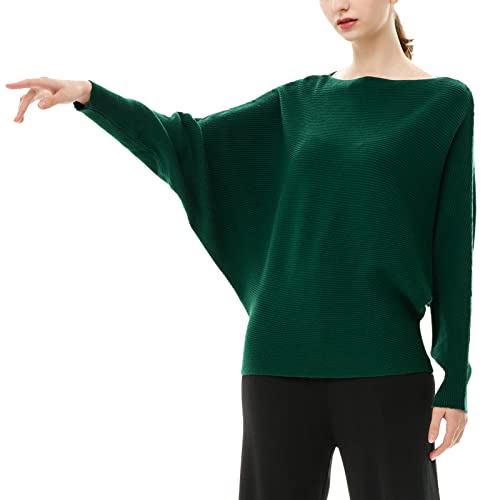 Blostirno Women's Boat Neck Batwing Sleeves Dolman Ribbed Knitted Sweaters Pullovers Tops3