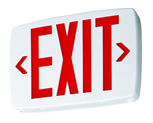 Image of Lithonia Lighting Quantum LED Emergency Exit Sign, Thermoplastic Exit Only Sign with Stencil-Faced White Housing and Red Letters with Nickel Cadium battery (LQM S W 3 R 120 /277 EL N M6)