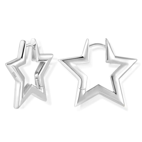 925 Sterling Silver Earrings Star Geometric Rhombus Silver Hoop Earrings for Women Trendy Small Hoop Earrings Silver Hypoallergenic Earrings Small Huggie Hoops Earrings for Jewelry Gifts